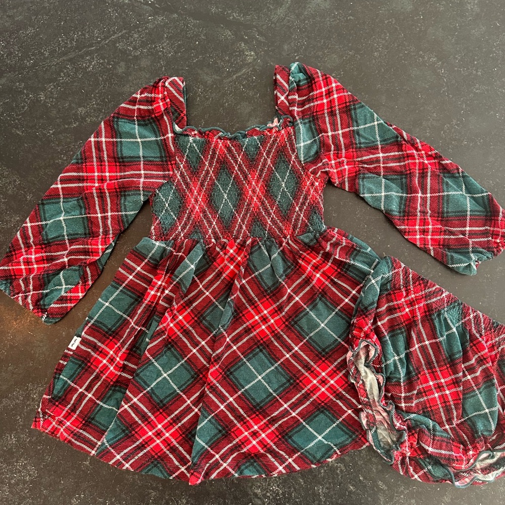 Little Sleepies Play- Plaid Red and Green Dress with Bloomers